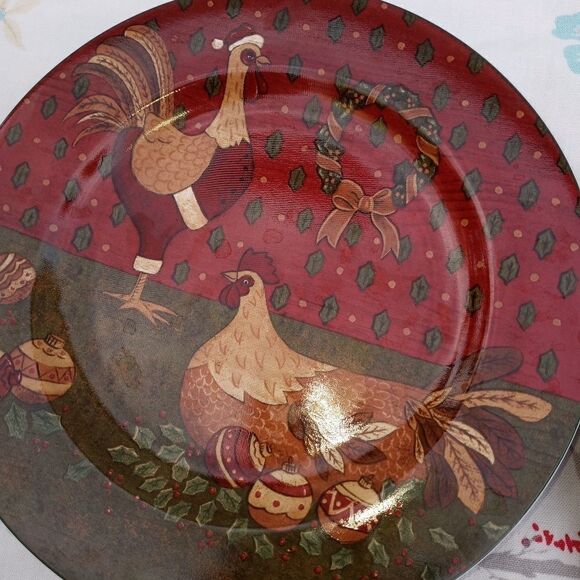 Lot Of 2 Sakura Oneida Warren Kimble Holiday Cheer Chickens Santa Sleeping Salat - Picture 2 of 9